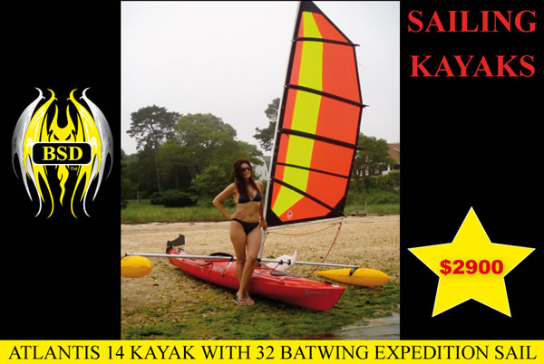 Atlantis 14 hardshell kayak with 32' Batwing Expedition sail 