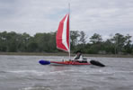 BSD reefed batwing expedition sail rig on sea kayak at Cedar Island