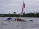 BSD reefed batwing expedition sail rig on sea kayak at Cedar Island