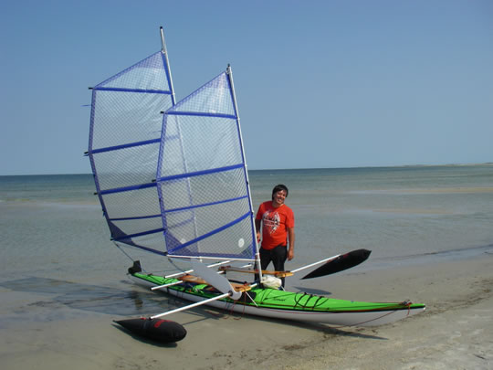 BSD schooner sail rig on sea kayak at Cedar Island